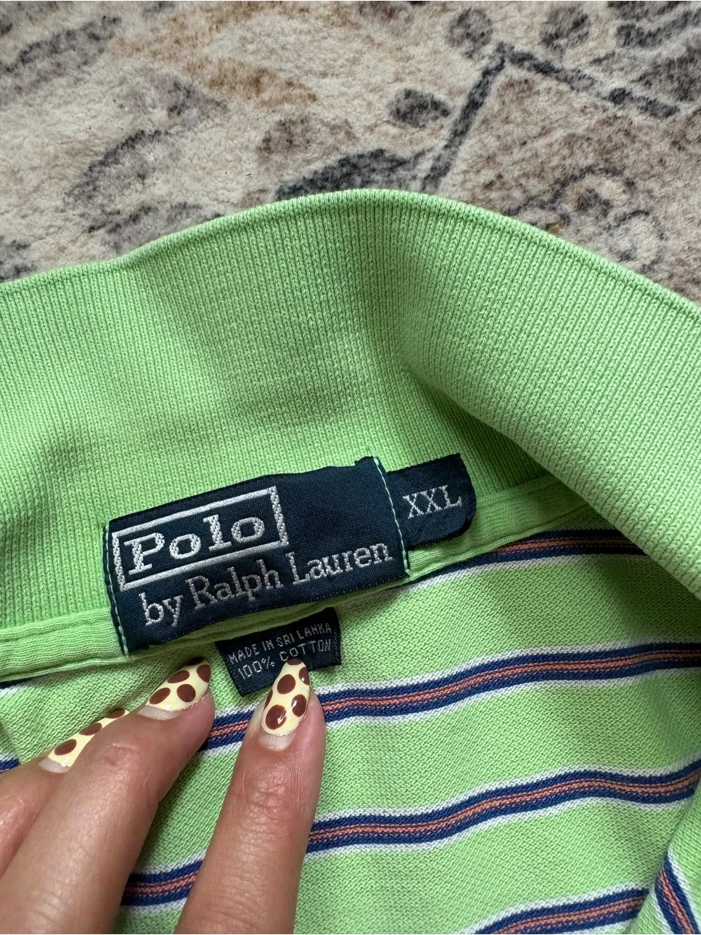 Vintage Y2K 90s Ralph Lauren green striped polo shirt Size XXL